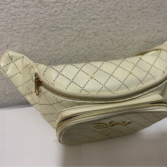 Loungefly Disney Logo Quilted White Cream Fanny Pack - Picture 2 of 10